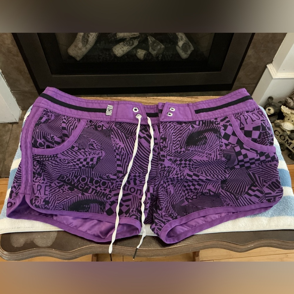Volcom Purple Athletic/Board Shorts with Graffiti Black Print! Sz. 7!